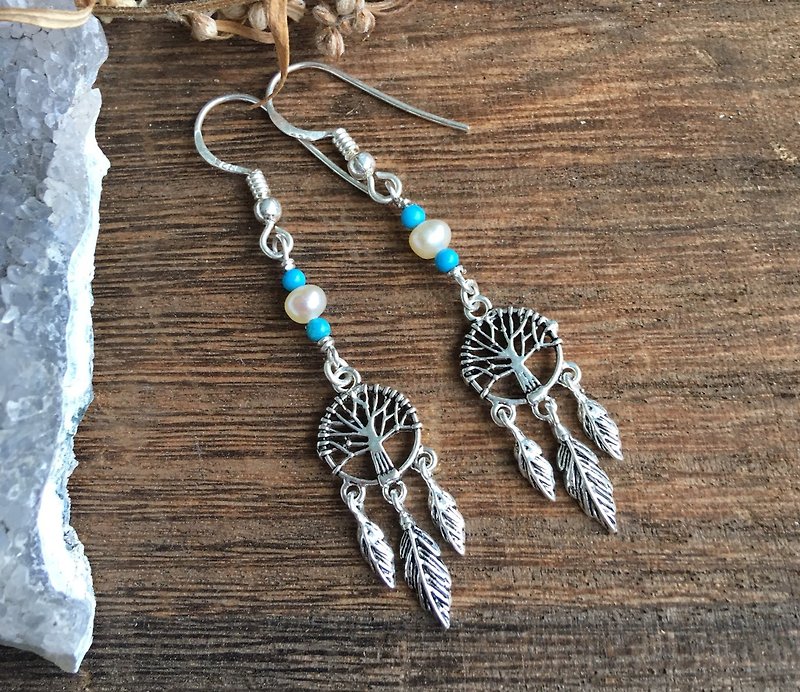Lovers whisper / sterling silver dream catcher ear hook / can be changed clip - Earrings & Clip-ons - Sterling Silver Transparent