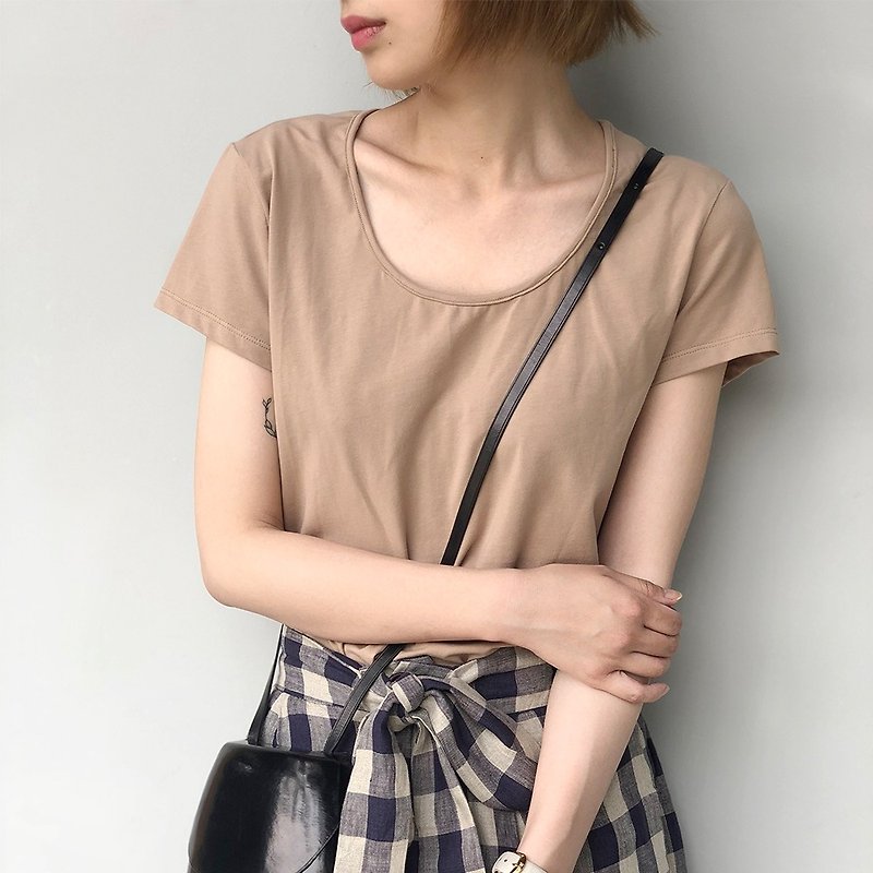 Khaki Short Sleeve T-Shirt | T-Shirt | Cotton | Indie Brand |Sora-158 - เสื้อยืดผู้หญิง - ผ้าฝ้าย/ผ้าลินิน 