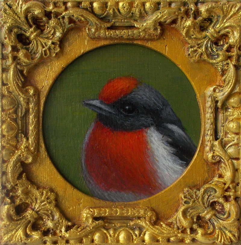 Small bird painting in frame Gift idea Mini art Ready to hang - ตกแต่งผนัง - วัสดุอื่นๆ หลากหลายสี