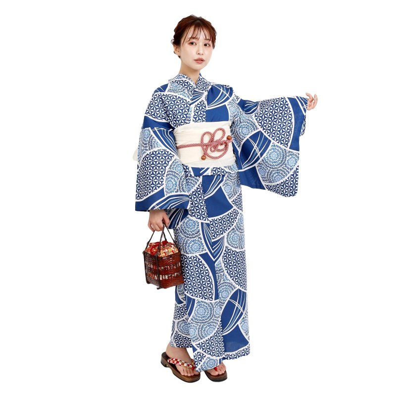 日本 和服 女性 浴衣 腰封 2件組 F Size x40-06a yukata - 其他 - 棉．麻 藍色
