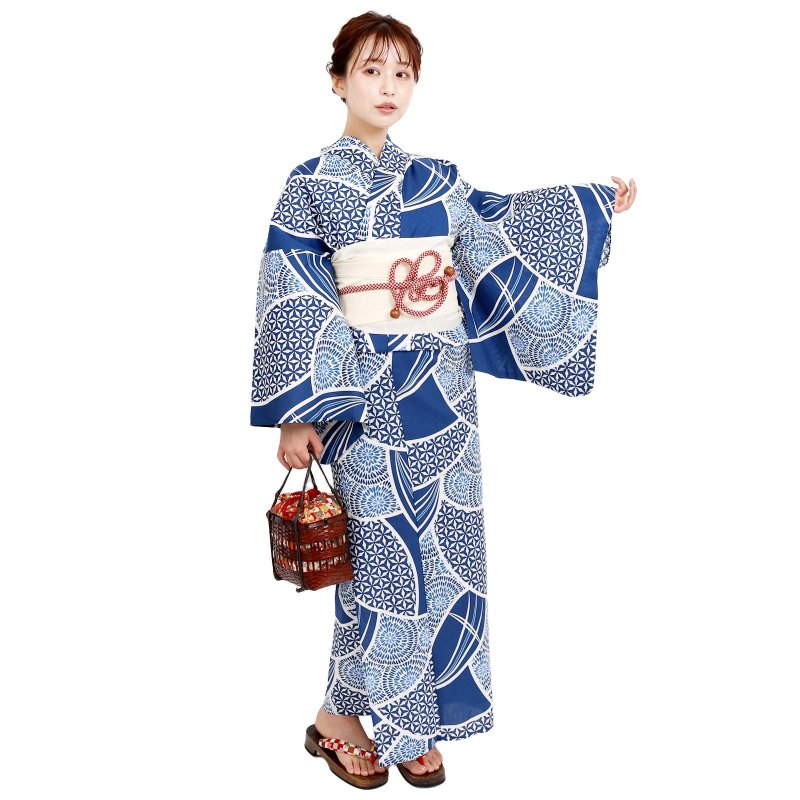 日本 和服 女性 梭織 浴衣 腰封 2件組 F Size x40-06a yukata - 其他 - 棉．麻 藍色