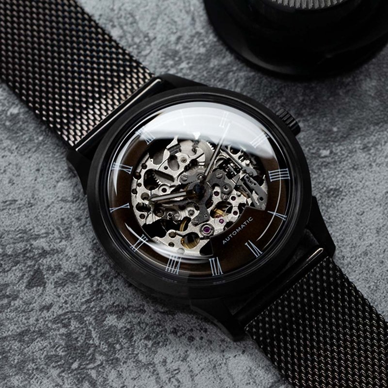 DIY製錶套裝 - 黑色復古正裝腕錶 棕黑色鏤空錶盤 - 日本機械機芯 - 其他 - 其他金屬 黑色