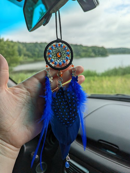 VIDADREAMS Vibrant Blue, Black, and Orange Dream Catcher with Butterfly Charms