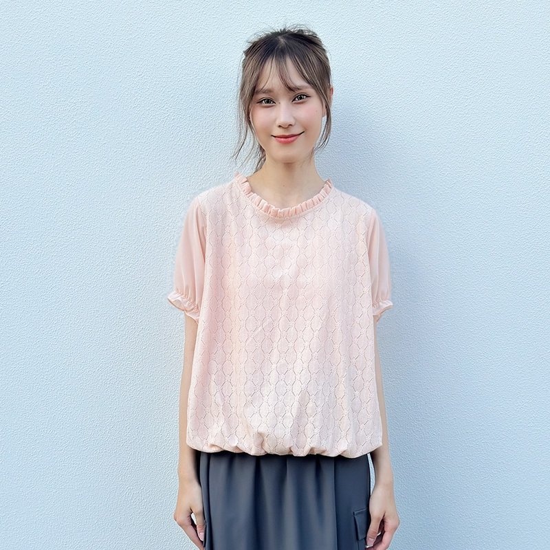 Hana Mokuba 小花波浪荷葉邊氣質收口上衣 - 女上衣/長袖上衣 - 其他材質 