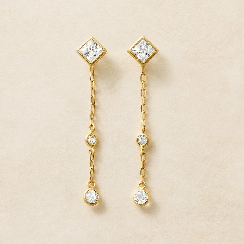 【Second Earrings】 18K 黃金方晶鋯石方形切割耳環 - 耳環/耳夾/耳骨夾 - 貴金屬 