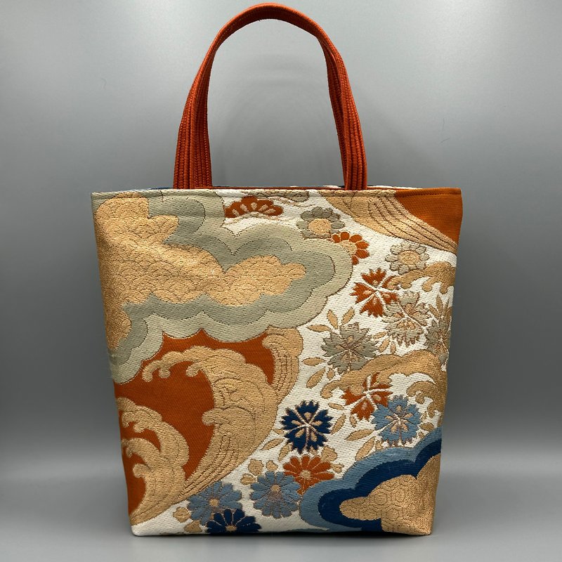 Kimono Obi Obijime Remake Tote bag - กระเป๋าถือ - ผ้าไหม สีส้ม