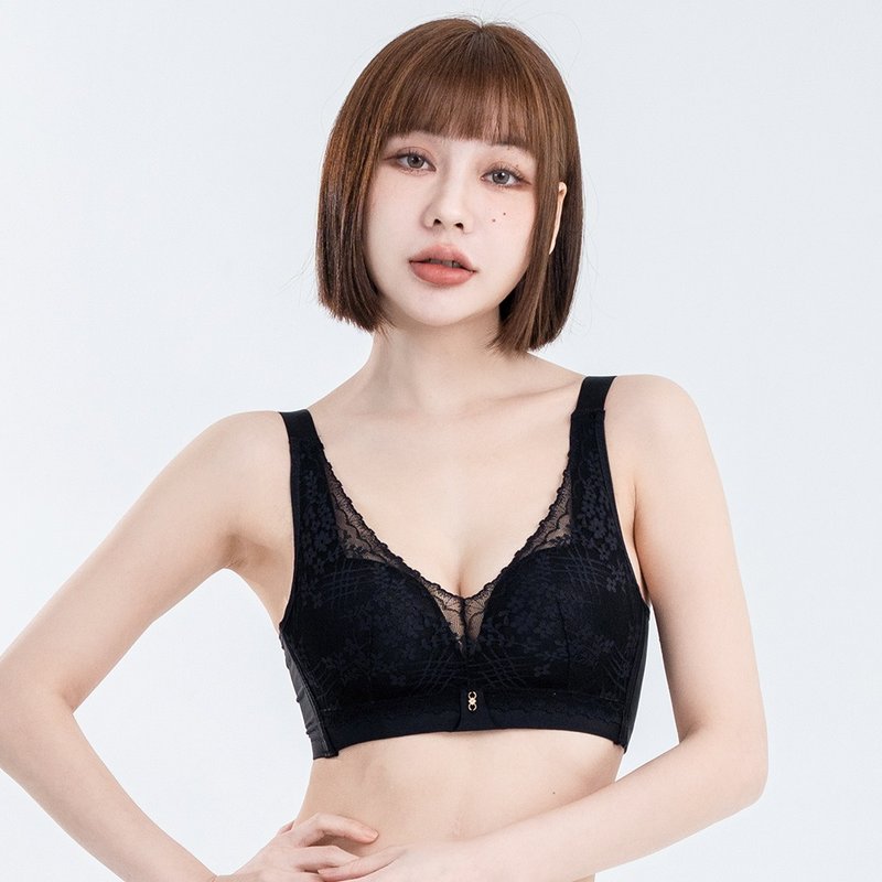 Pink Lady 無鋼圈BC罩杯 青綠野原 均勻薄襯柔滑側片集中包覆內衣 - 女內衣褲 - 尼龍 黑色
