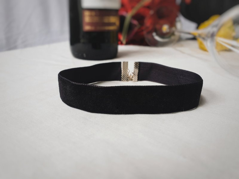 6/10/20mm Black Velvet Choker Necklace, Adjustable, Thick, Thin - สร้อยติดคอ - เงินแท้ สีดำ