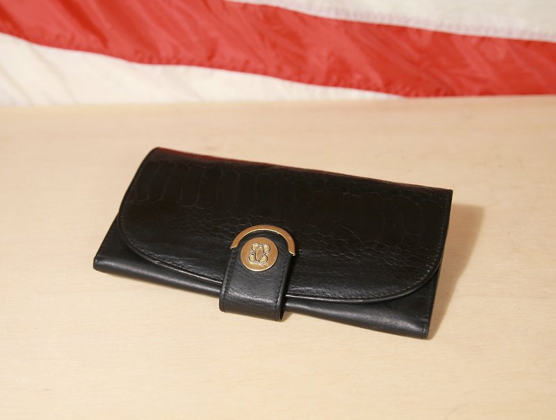 バックグリーン::黒ワニクリップ長い金色のロゴヴィンテージ財布に（WT-34） - 財布 - 革 