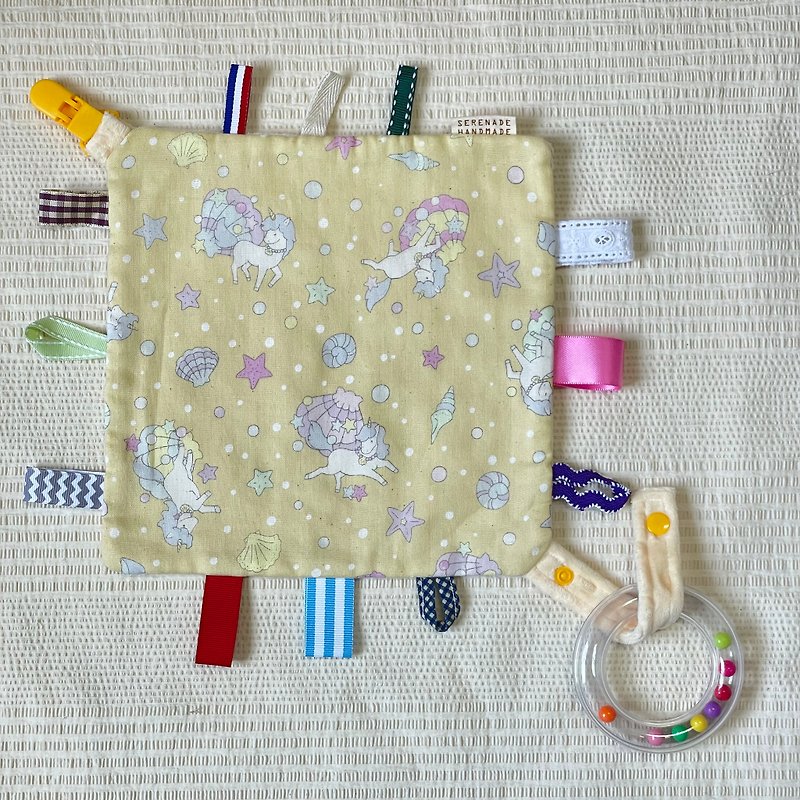 Baby Unicorn Soothing Wipe - Label Granular Velvet Hand Rattle - ผ้ากันเปื้อน - ผ้าฝ้าย/ผ้าลินิน สีเหลือง