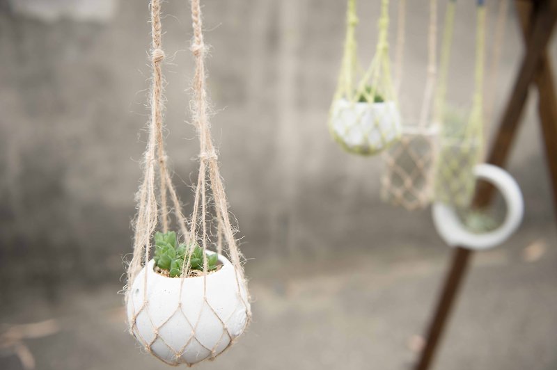 Cement ware / round basin + hand-woven mesh bag - Plants - Cement Gray
