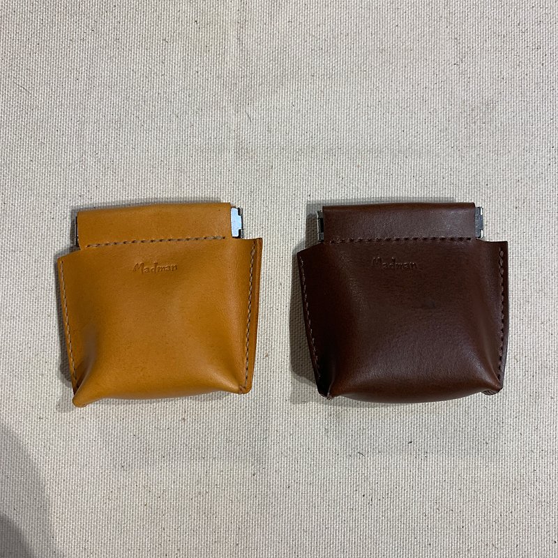 手工皮革植鞣皮立體彈口片零錢包 客製化 - 散紙包 - 真皮 咖啡色