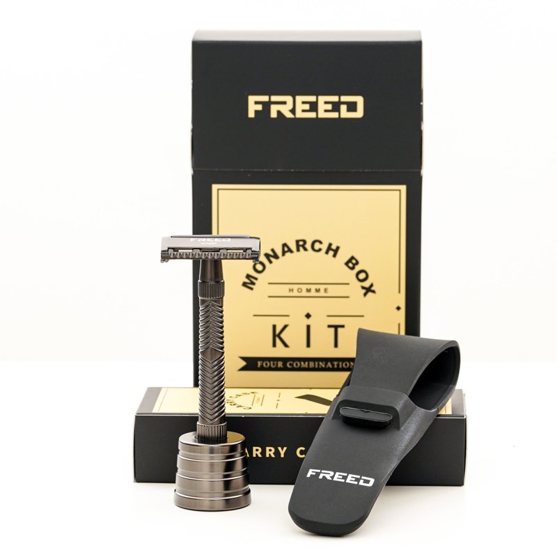 【FREED】尊爵四件組旋轉開放式雙刃安全刮鬍刀禮盒 -曜岩黑 現貨 - 男性保養/清潔/修容工具 - 其他金屬 黑色
