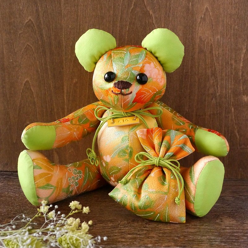 Kimono teddy bear premium and odor bag gift package - ตุ๊กตา - ผ้าไหม สีส้ม