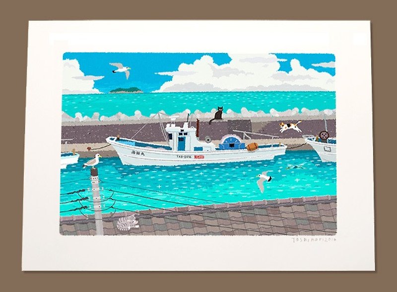 A3 illustration sheet Summer embankment - โปสเตอร์ - กระดาษ สีน้ำเงิน