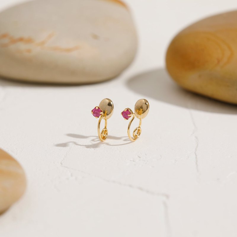 birthstone - July Ruby Mini Loop Fit Clip-On Birthstone - Earrings & Clip-ons - Gemstone Gold