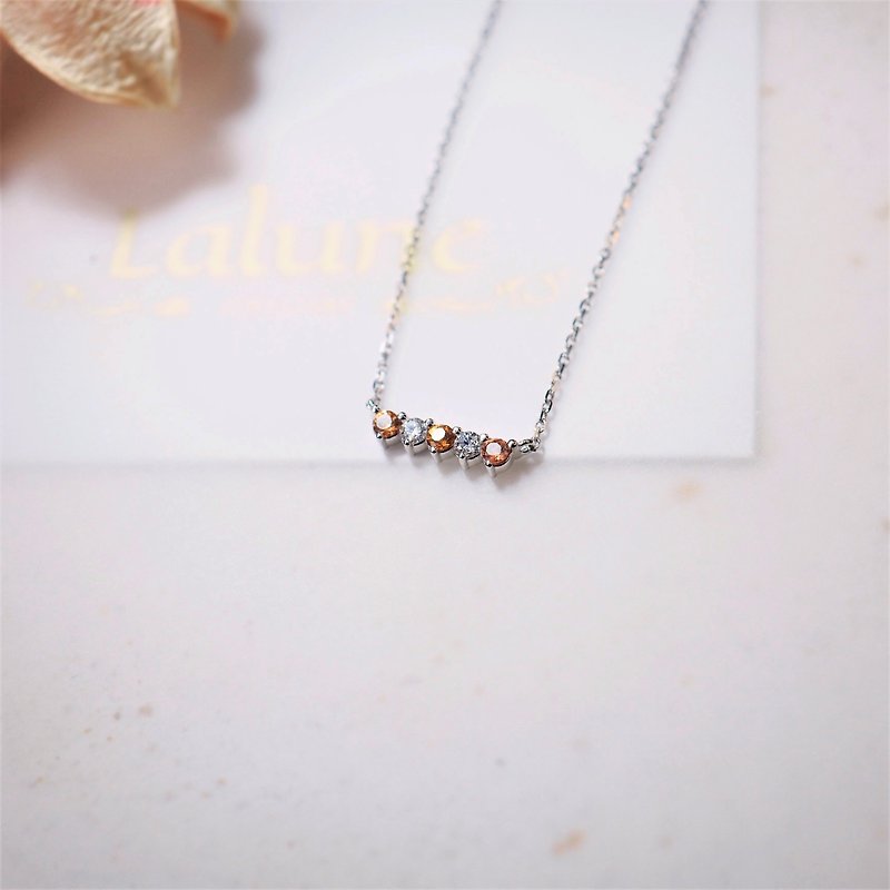 10K Little Lady Series||Firm||Orange corundum white diamond white K color one-line extremely thin clavicle chain - Collar Necklaces - Precious Metals Orange