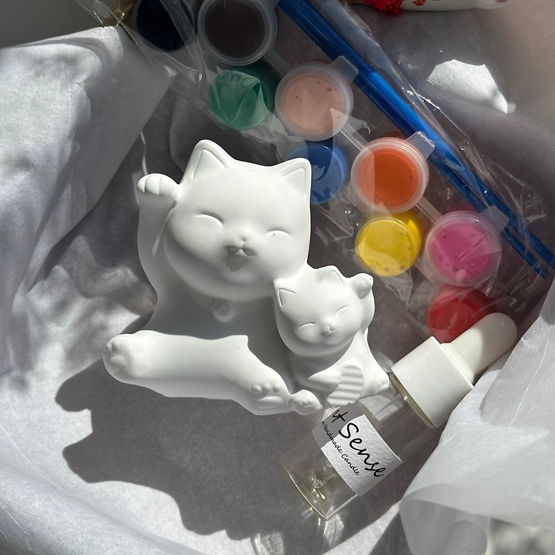 [DIY Material Pack] Hand-painted parent-child Lucky Cat Incense Spreading Stone - เทียนหอม/น้ำหอม/สบู่แฮนด์เมด - น้ำมันหอม 