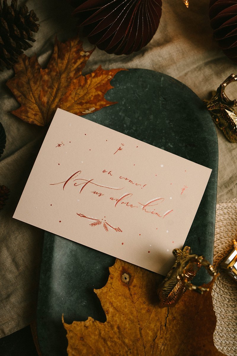 Calligraphy Christmas card / OH Come! Let us adore him! / Christian Gift
