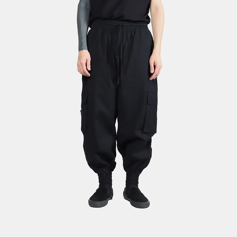 Double pocket necking balloon pants V2 - กางเกงขายาว - ผ้าฝ้าย/ผ้าลินิน สีดำ