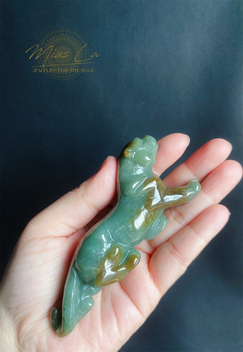 【售出】孤品 天然玉翡翠 豹 手工雕 擺件 人興財旺 招正偏財 守 - 手機掛繩/背帶 - 玉石 綠色
