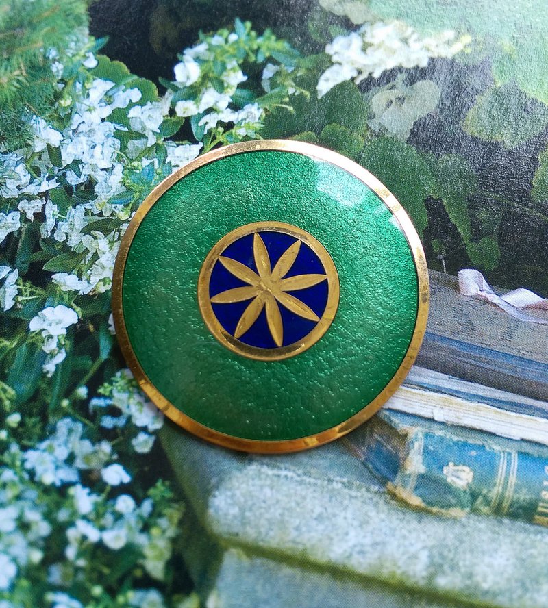 【西洋古董飾品】 加拿大製 GUILLOCHE 琺瑯 別針 胸針 - 徽章/別針 - 其他金屬 金色