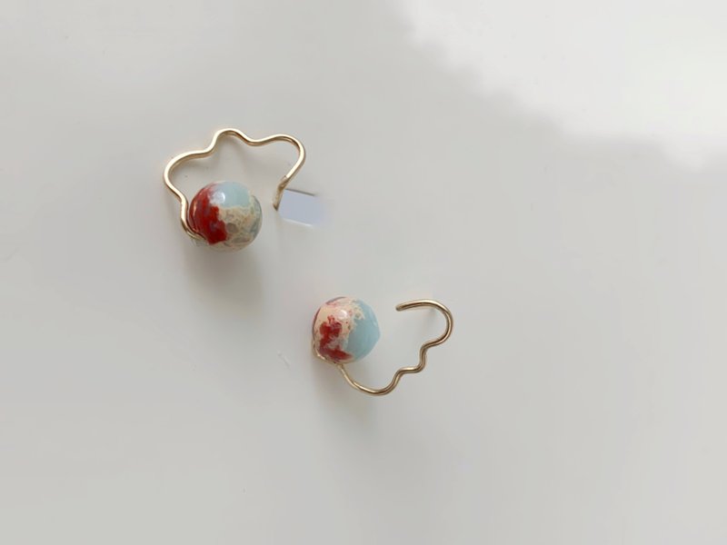 [卒業記念品] ナチュラルエレメント - 富雲寿山石 14Kゴールド注入イヤリング、イヤーピアス、イヤリング - ピアス・イヤリング - 宝石 ブルー