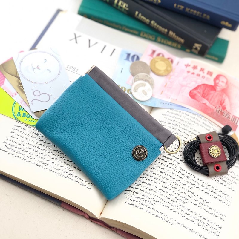 Shrapnel multi-function small bag --- coin purse / key / headset / banknote / card - กระเป๋าใส่เหรียญ - หนังแท้ สีน้ำเงิน