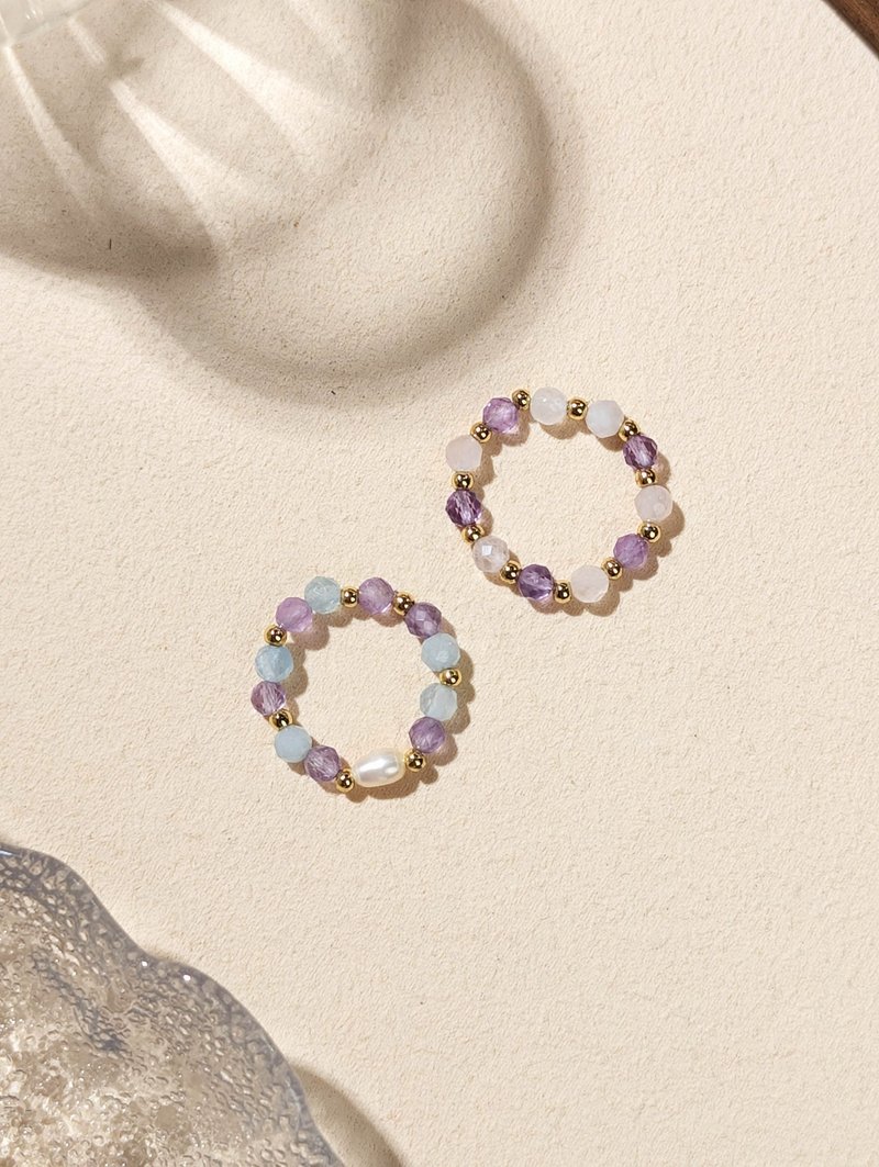 紫水晶 海藍寶 粉晶 珍珠 天然石串珠戒指 JIEGEM 姊的珠寶 - 戒指 - 半寶石 紫色