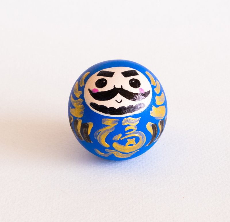 Blue Daruma means Success at work and school. Roly poly doll. Unique gift in Japanese style. - 公仔/玩偶 - 木頭 藍色