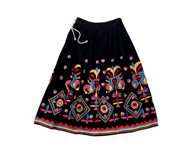 Vintage India Mirror Embroidered Skirt Indian Traditional Hand