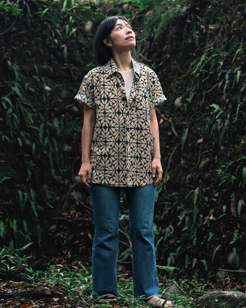 印度蓋染工藝純棉 女生襯衫 － 月桂綠 - 女襯衫 - 棉．麻 多色