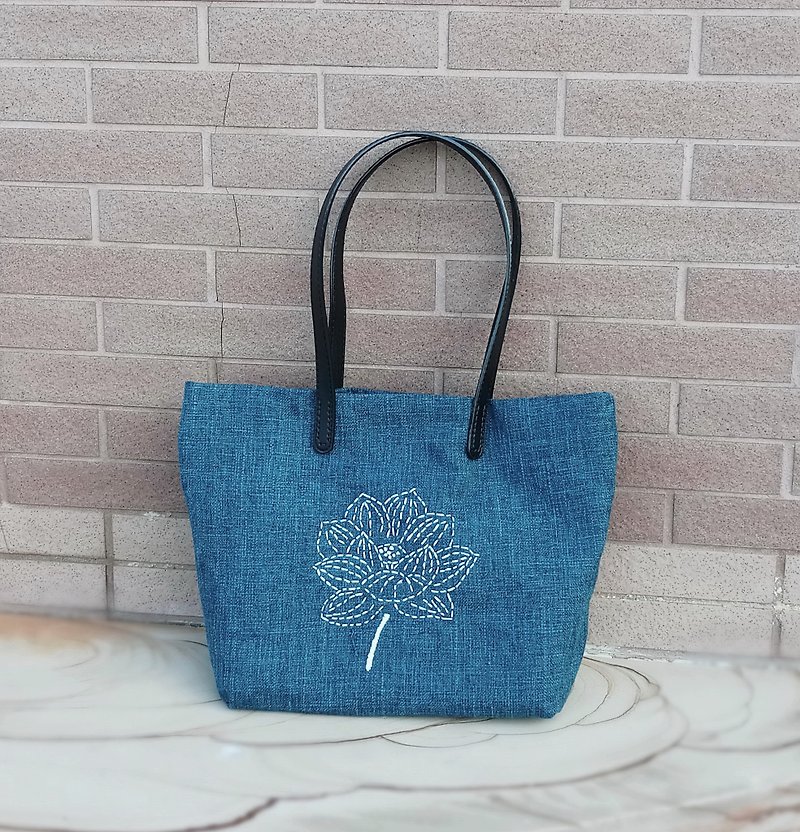 Handmade Embroidery Shoulder Bag / Handbag ~ (St001) - Handbags & Totes - Cotton & Hemp Blue