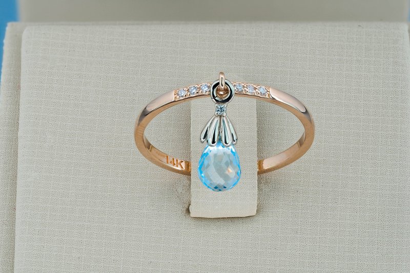 トパーズブリオレットとダイヤモンドをあしらったK14ゴールドリング。 - リング・指輪 - 貴金属 ゴールド