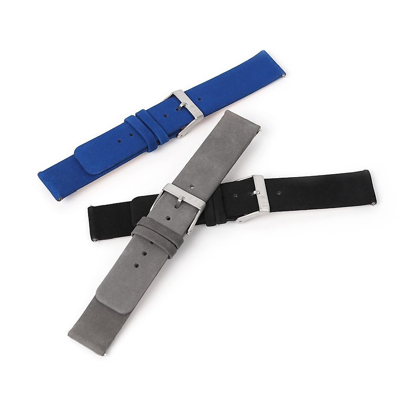 Genuine Deer Leather Strap - 20 mm. (Blue, Black or Gray) - Watchbands - Genuine Leather Multicolor