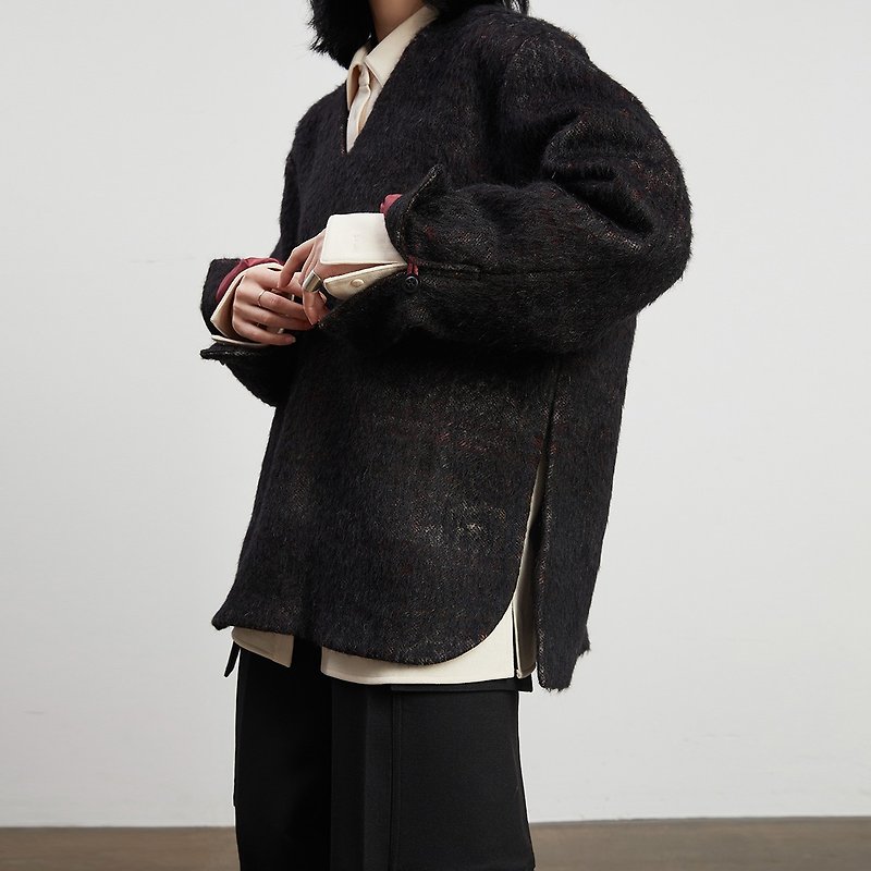 Gaoguo GAOGUO original design women&#39;s new Italian imported long-staple wool V-neck profile top coat