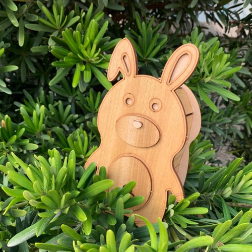 卷木森活館 【手作DIY】兔子造型 木製存錢筒 可愛 擺飾 木質 實用 情人節