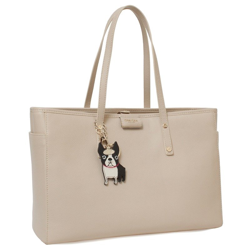 Boston Terrier Key-Ring Leather Tote Bag - กระเป๋าถือ - หนังแท้ หลากหลายสี