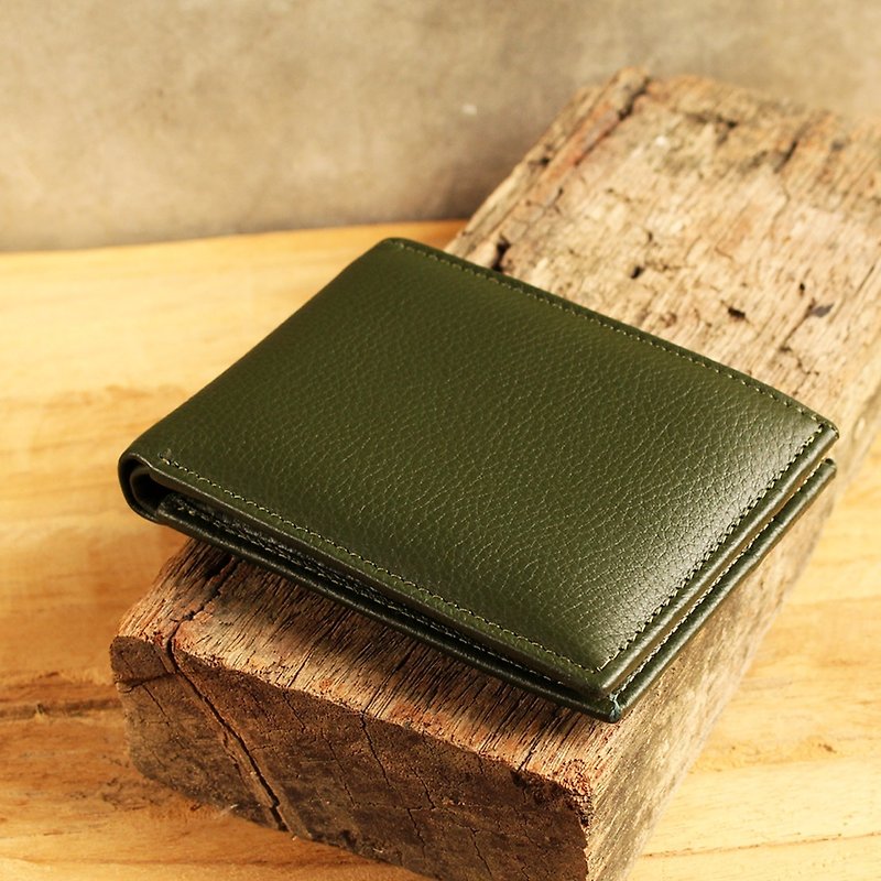 Wallet - Bifold - Dark Green (Genuine Cow Leather) / Small Wallet  / 钱包 / 皮包 - Wallets - Genuine Leather Green