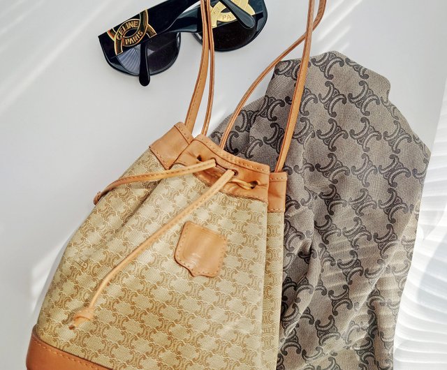 VINTAGE●CELINE●セリーヌ キャンバス巾着バケツバッグ 中古バッグ CELINE 小さめバケツバッグ 巾着バッグ クロスボディ