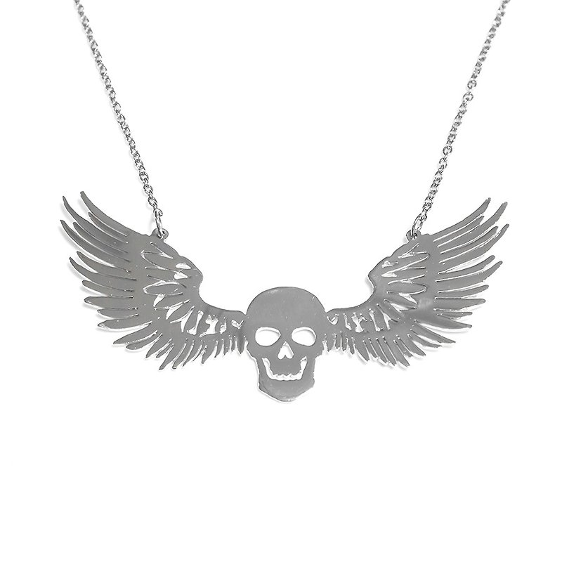 Skull with wing necklace - Necklaces - Other Metals Silver