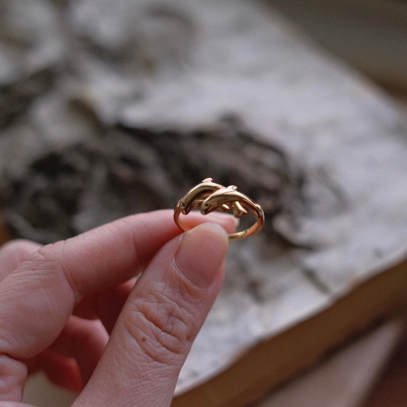 Emerald Gift。拈翠-法國製18K包金戒指-雙魚-絕版 - 戒指 - 玉石 金色