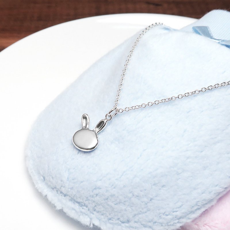 Jumping Rabbit Sterling Silver Children's Necklace Engraved Customized Parent-Child Necklace - สร้อยคอ - เงินแท้ สีเงิน