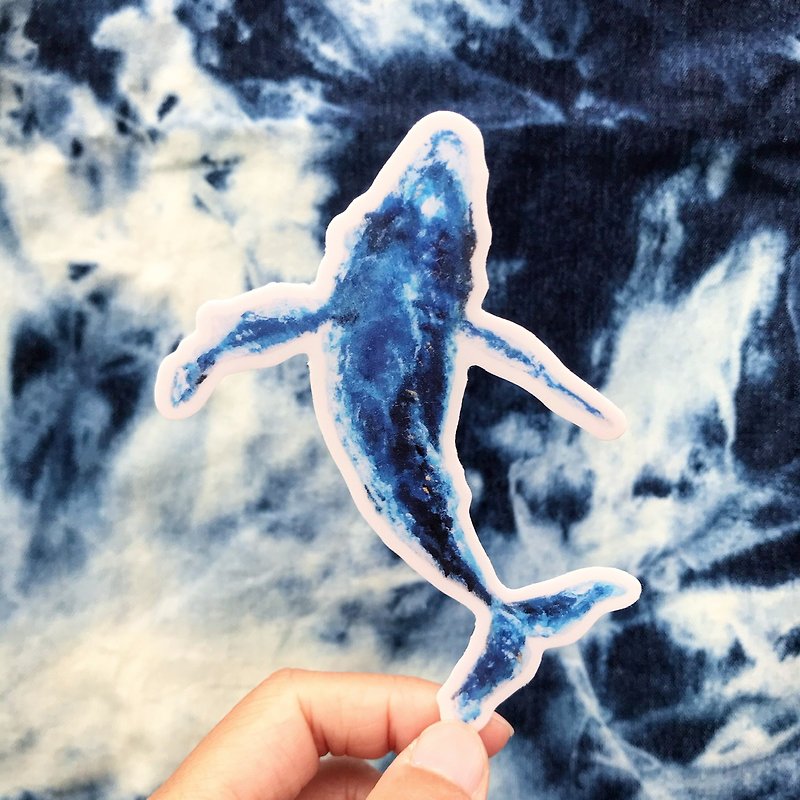Hand-painted marine life big-winged whale humpback whale waterproof stickers stickers humpback whale - Stickers - Waterproof Material Blue