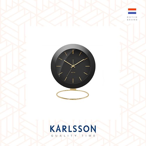Ur Lifestyle 荷蘭Karlsson, Alarm clock Globe black w. gold plated stand