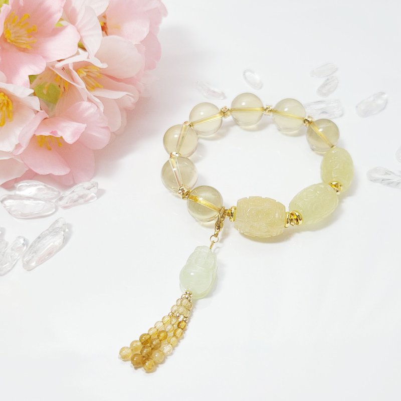 財石大集合 黃水晶 金碧璽 金綠柱石 貔貅 招財 手鍊 單品 禮物 - 手鍊/手環 - 寶石 黃色
