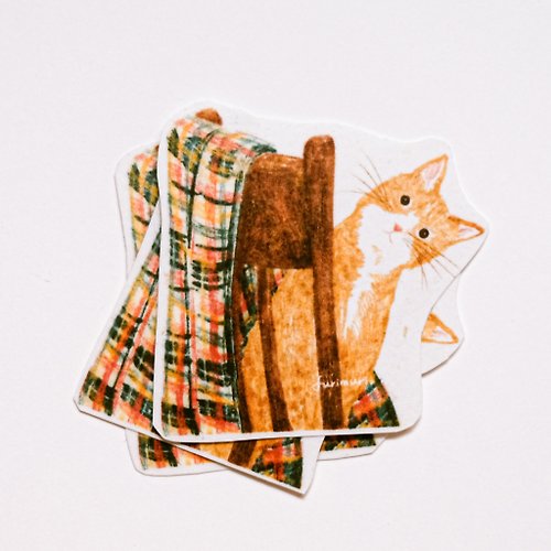 Furimuri毛乖畫鹿 貼紙 餐椅上的貓
