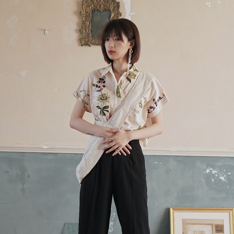 Plant printed shirt|Shirt|Summer|Cotton|Sora-526 - เสื้อเชิ้ตผู้หญิง - ผ้าฝ้าย/ผ้าลินิน 