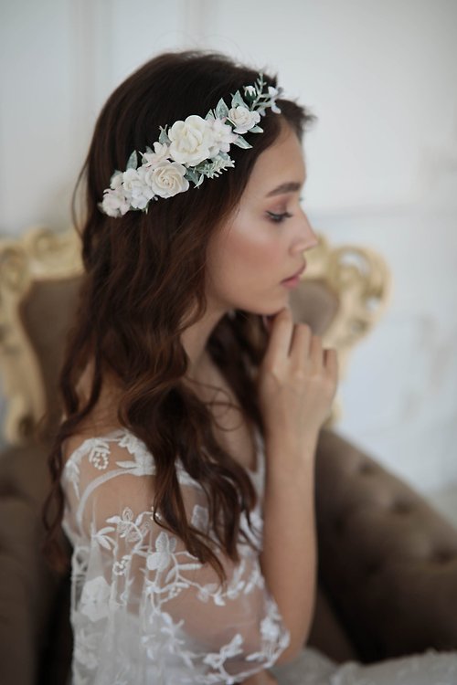 FaberAccessories White flower crown, Wedding Flower Crown, Side Flower crown, Bohemian crown