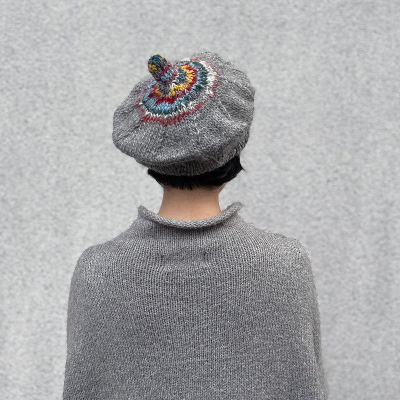 カラフルウール_アーティストベレー帽 - ミストグレー_フェアトレード - 帽子 - ウール グレー